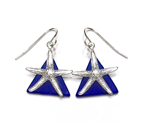 Starfish Earrings Cobalt Blue Glass - Hurstjewelry