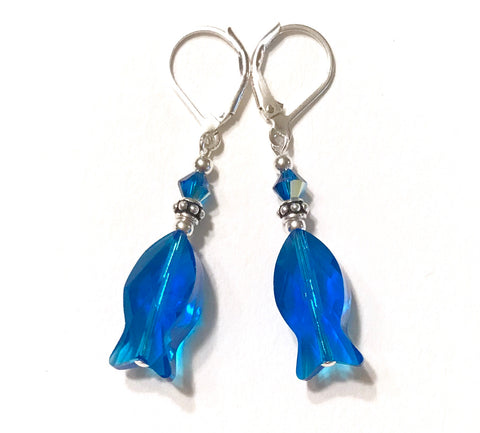 Capri Blue Crystal Fish Earrings - Hurstjewelry