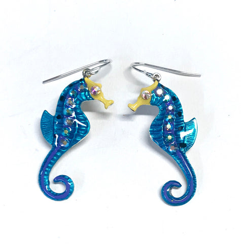 Seahorse Earrings - Seahorse Jewelry - Teal and Purple