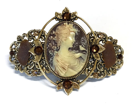 Cameo Hair Barrette Brown and Creme Cameo