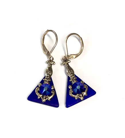 Cobalt Blue Glass Earrings - Leverbacks