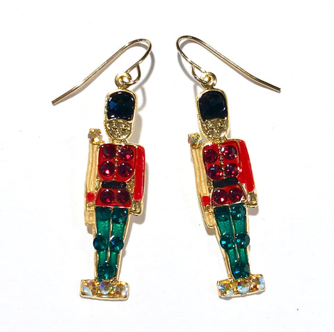 Toy soldier sparkling earrings in red and green. 