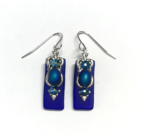 Vibrant Blue Stained Glass Earrings