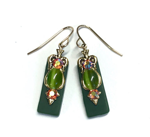 Olive Green Stained Glass Earrings