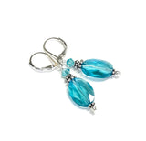 Light Turquoise Crystal Earrings - Oval - Sterling Silver Leverbacks