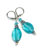 Light Turquoise Crystal Earrings - Oval - Sterling Silver Leverbacks