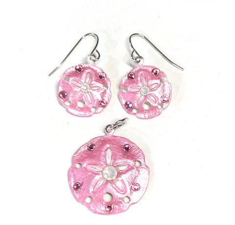 Sand Dollar Earrings and Pendant Set Pink