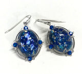 Royal Blue Glass Opal Earrings- Crystal Accents