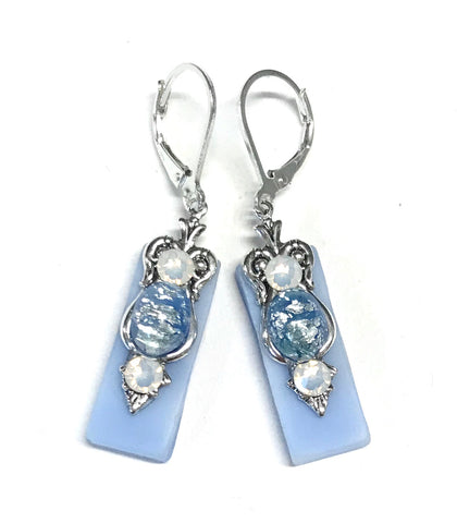 Light Blue Stained Glass Leverback Earrings
