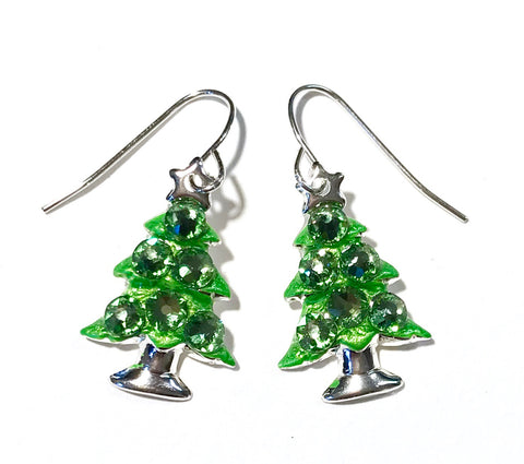 Citrus green color Christmas tree earrings with crystal accents