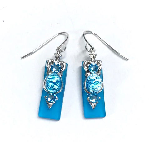 Aqua Stained Glass Earrings with Glass Opal
