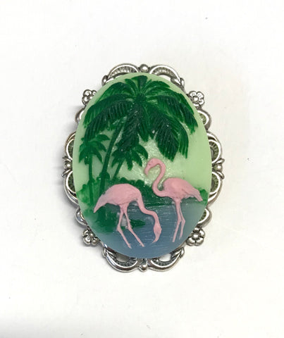 Pink Flamingo Cameo Brooch or Pendant