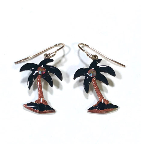 Palm Tree Earrings - Black and Bronze - Palm Tree Jewelry