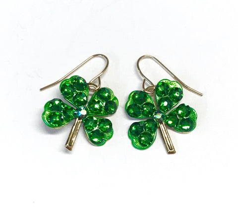 Shamrock earrings with sparkling crystals