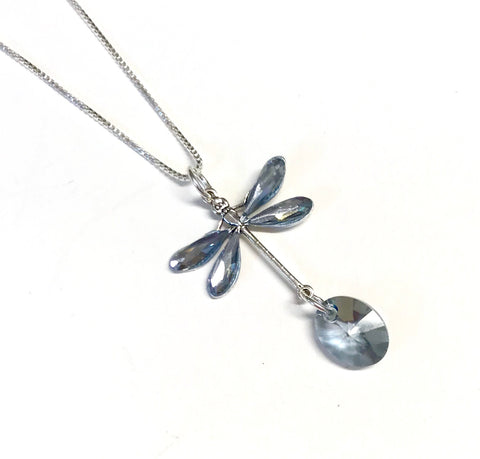 Dragonfly Necklace - Blue Shade - Sterling Silver Chain