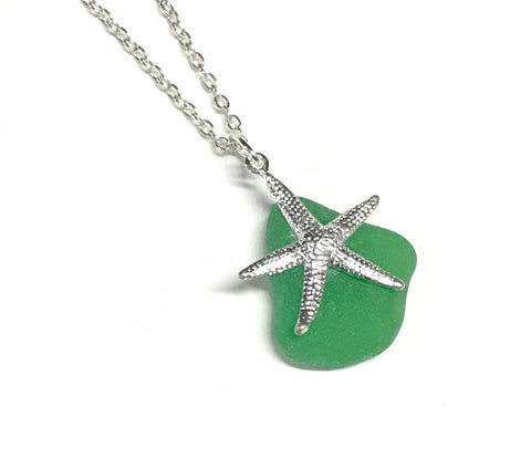 Green Seaglass Starfish Necklace - Coastal Jewelry - Seaglass Jewelry