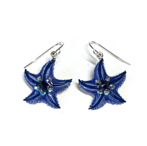 Starfish Earrings - Hand Painted Denim Blue