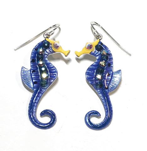 Seahorse Earrings - Seahorse Jewelry - Denim Blue