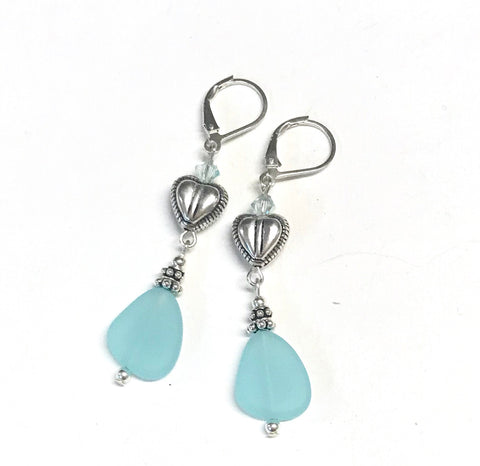 Heart Earrings Sterling Silver Glass and Crystal