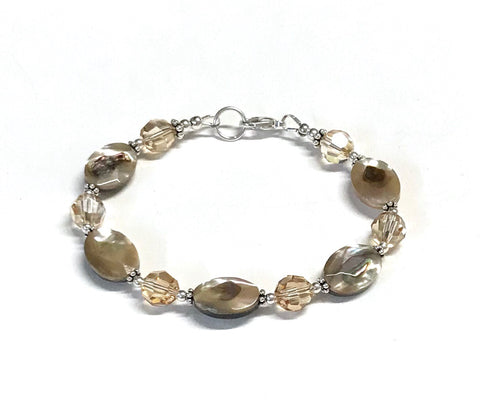 Abalone And Crystal Sterling Silver Bracelet