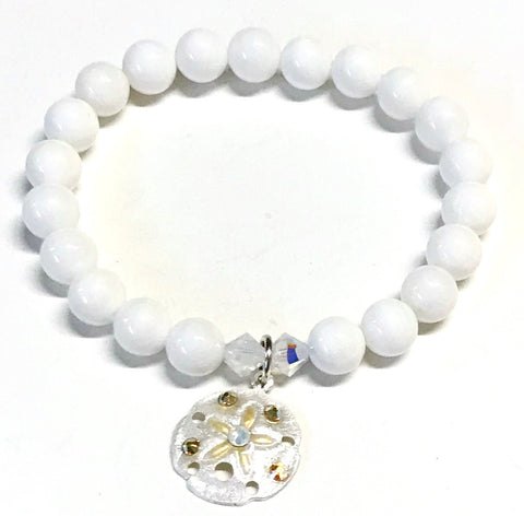 Sand Dollar Bracelet - Stretch Elastic - White Shell Beads