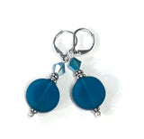 Teal Glass and Crystal Leverback Earrings